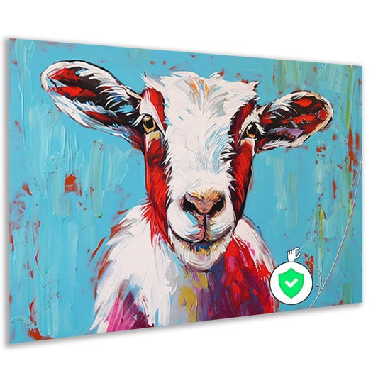 Expressieve kleurrijke geitenkunst op levendige achtergrond poster