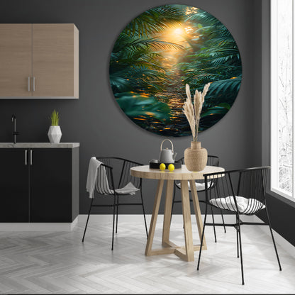 Zonnig pad door weelderig regenwoud forex muurcirkel