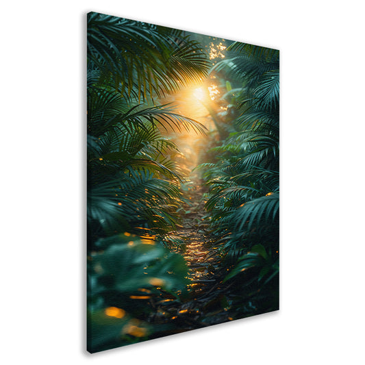 Zonnig pad door weelderig regenwoud canvas