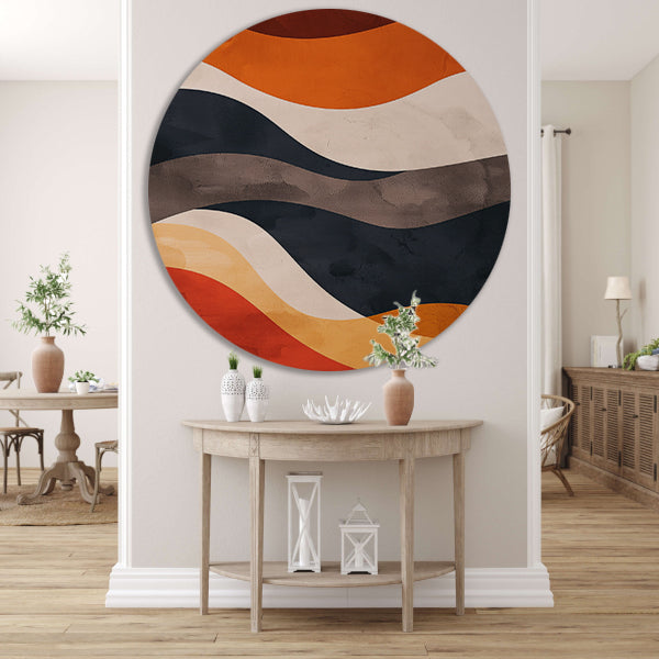 Abstract Golven in Aardse Kleuren aluminium muurcirkel