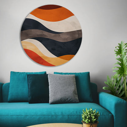 Abstract Golven in Aardse Kleuren aluminium muurcirkel