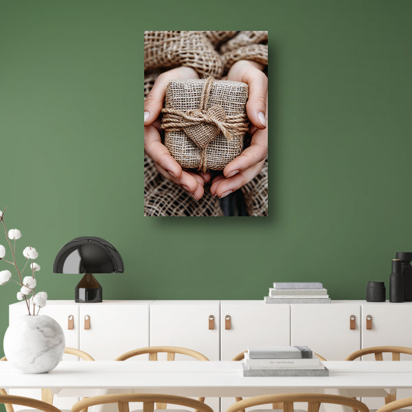 Rustiek ingepakt cadeau met hartaccent canvas