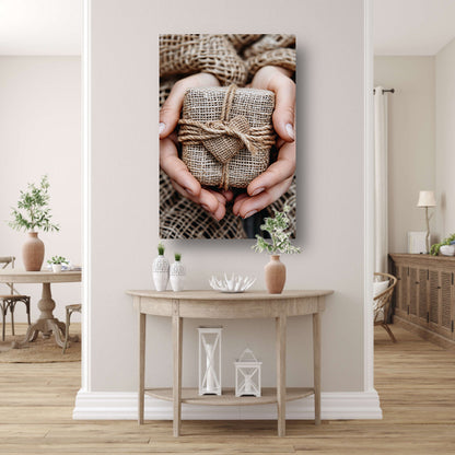 Rustiek ingepakt cadeau met hartaccent canvas