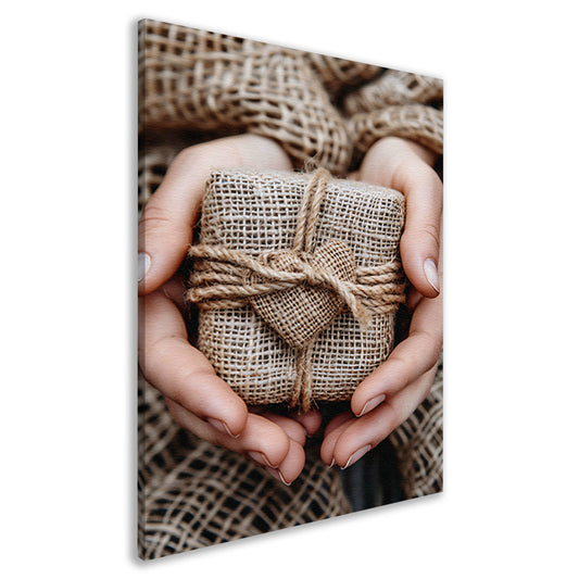 Rustiek ingepakt cadeau met hartaccent canvas