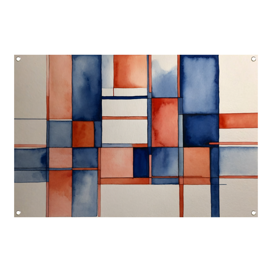 Harmonie in Abstractie: Blauw en Rood Aquarel tuinposter