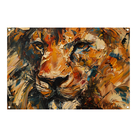 Expressieve Abstracte Leeuwenkop met Kleurrijke Streken tuinposter