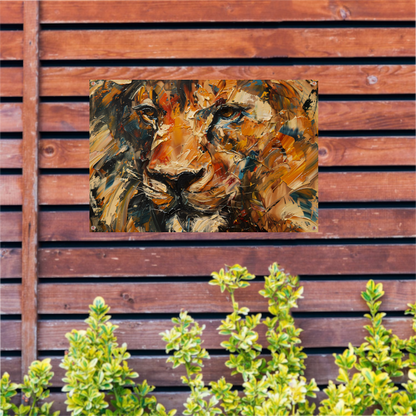 Expressieve Abstracte Leeuwenkop met Kleurrijke Streken tuinposter