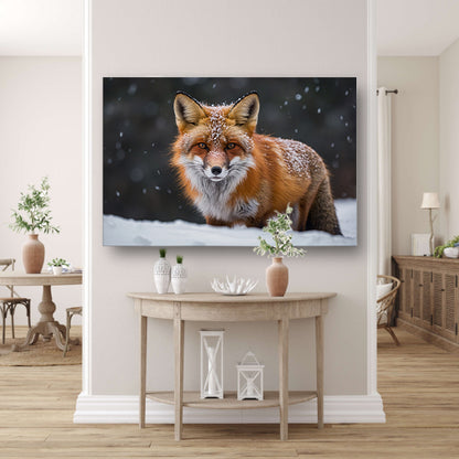 Majestueuze vos in een sneeuwlandschap canvas met baklijst