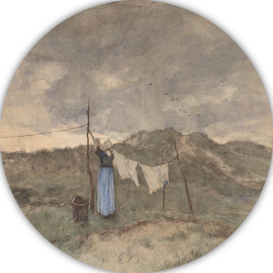 Vrouw bij een waslijn in de duinen - Anton Mauve aluminium muurcirkel