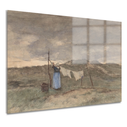 Vrouw bij een waslijn in de duinen - Anton Mauve acrylglas