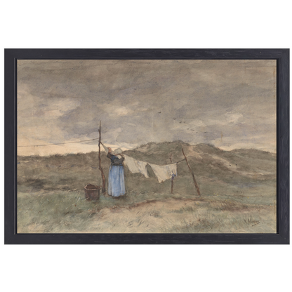 Vrouw bij een waslijn in de duinen - Anton Mauve canvas met baklijst