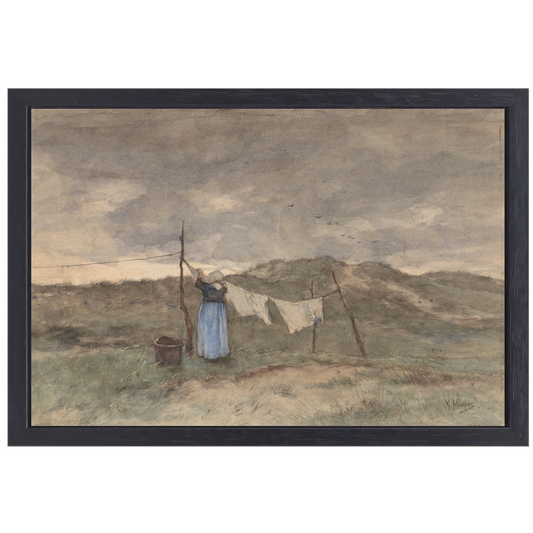 Vrouw bij een waslijn in de duinen - Anton Mauve canvas met baklijst