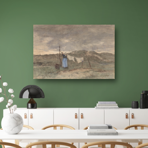 Vrouw bij een waslijn in de duinen - Anton Mauve poster