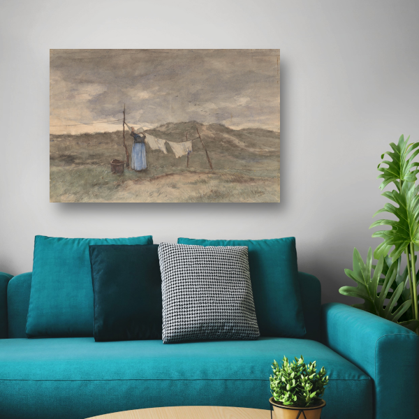 Vrouw bij een waslijn in de duinen - Anton Mauve poster