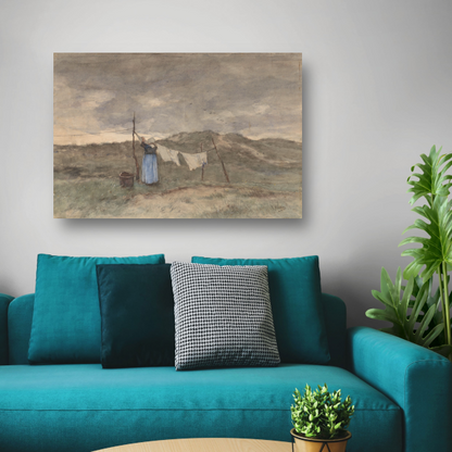 Vrouw bij een waslijn in de duinen - Anton Mauve poster