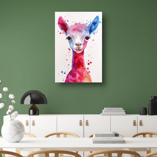 Kleurrijke digitale kunst van een alpaca acrylglas