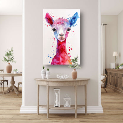 Kleurrijke digitale kunst van een alpaca canvas met baklijst