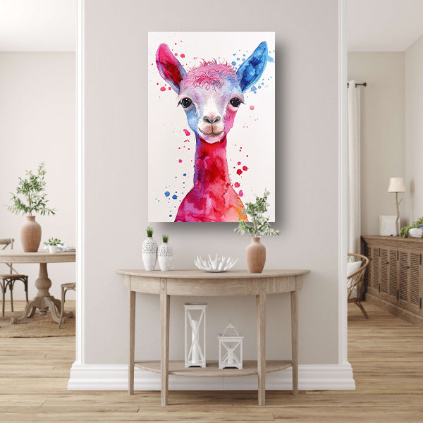 Kleurrijke digitale kunst van een alpaca acrylglas