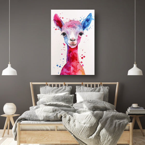 Kleurrijke digitale kunst van een alpaca acrylglas