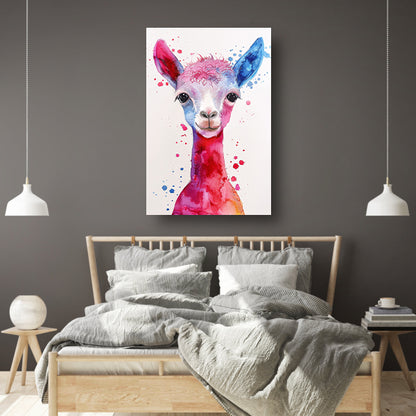 Kleurrijke digitale kunst van een alpaca canvas met baklijst