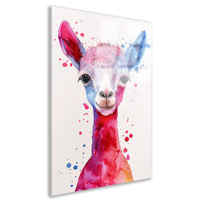Kleurrijke digitale kunst van een alpaca acrylglas