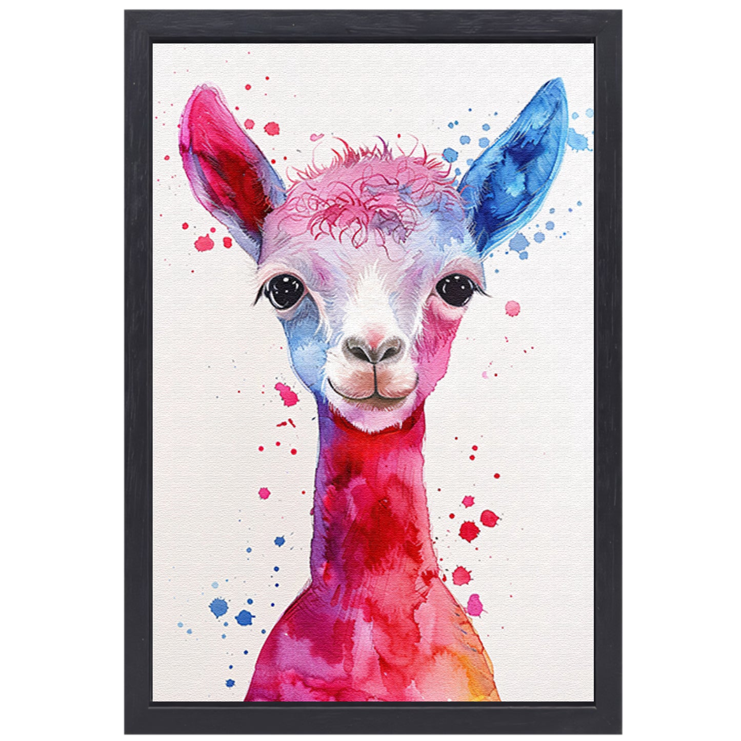Kleurrijke digitale kunst van een alpaca canvas met baklijst