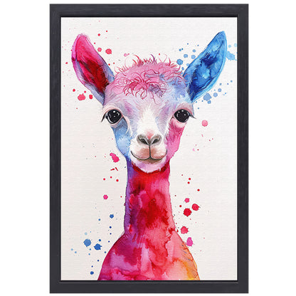 Kleurrijke digitale kunst van een alpaca canvas met baklijst