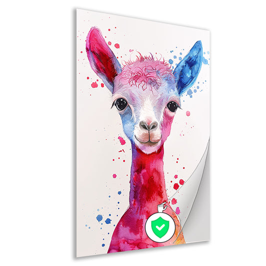 Kleurrijke digitale kunst van een alpaca poster