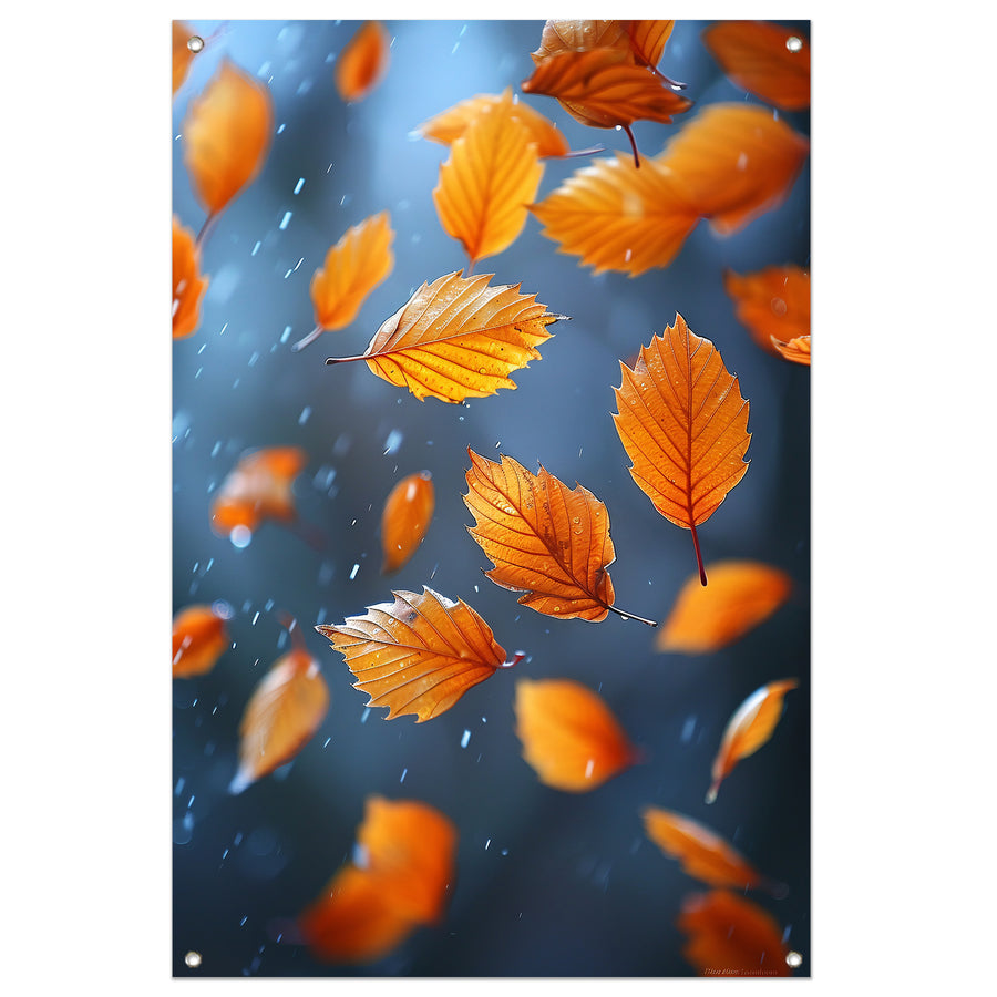 Oranje Bladeren Dansen in de Regen tuinposter