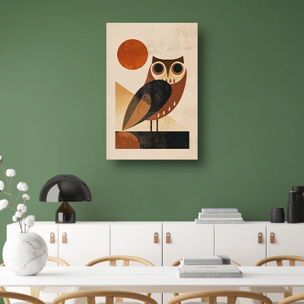 Gestileerde uil in art deco stijl met zon canvas