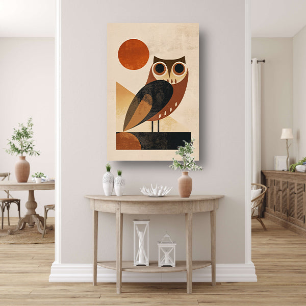 Gestileerde uil in art deco stijl met zon canvas