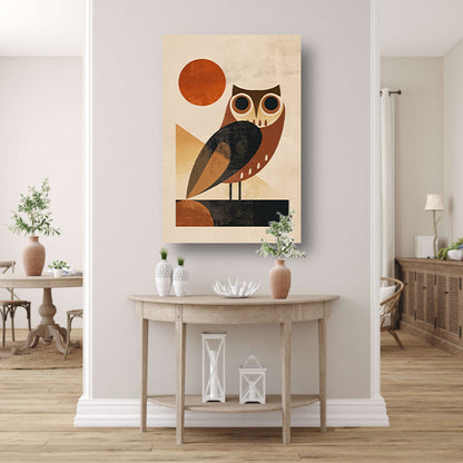 Gestileerde uil in art deco stijl met zon poster