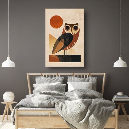 Gestileerde uil in art deco stijl met zon canvas