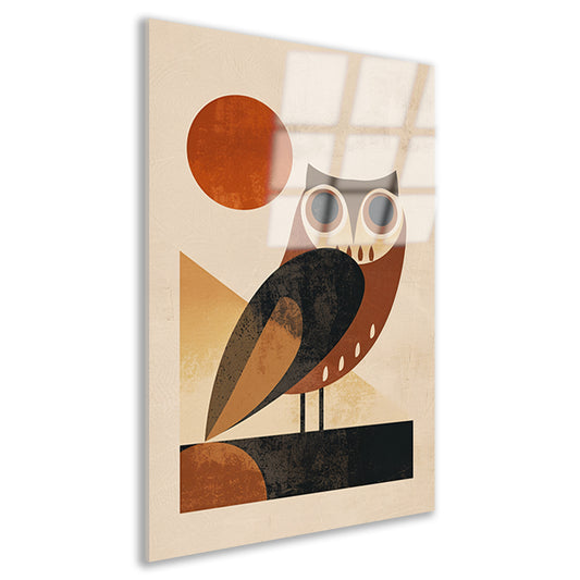 Gestileerde uil in art deco stijl met zon acrylglas