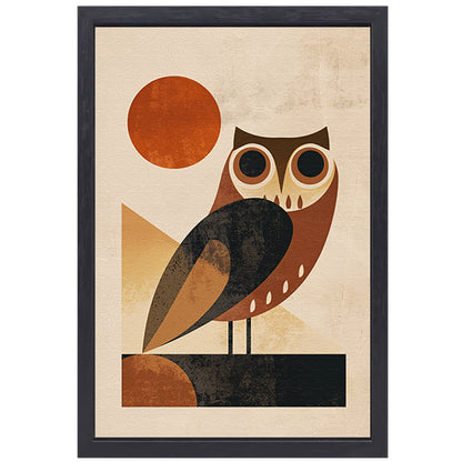 Gestileerde uil in art deco stijl met zon canvas met baklijst
