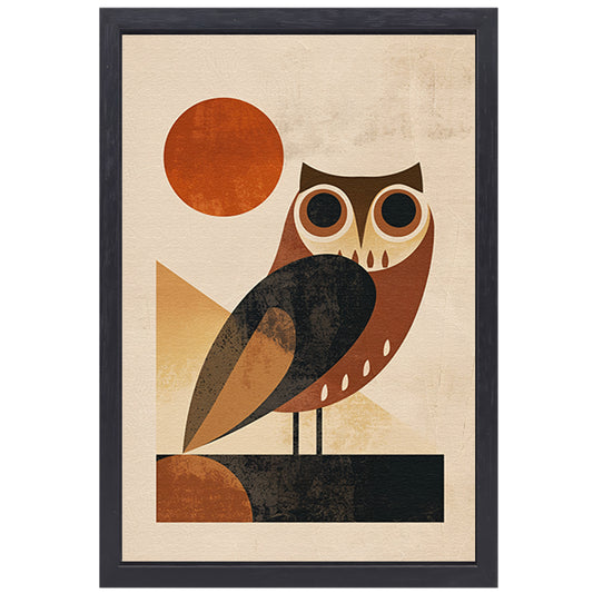 Gestileerde uil in art deco stijl met zon canvas met baklijst