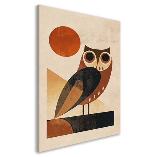 Gestileerde uil in art deco stijl met zon canvas