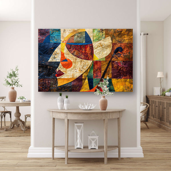 Abstract portret met viool in kleurvlakken   acrylglas