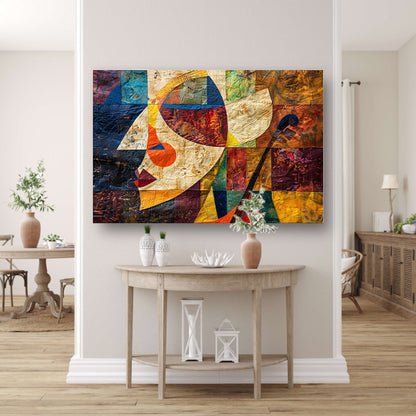 Abstract portret met viool in kleurvlakken   acrylglas