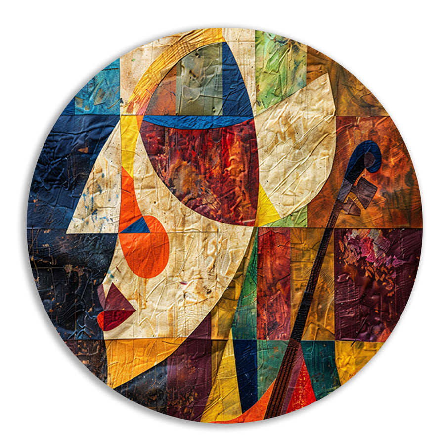 Abstract portret met viool in kleurvlakken   aluminium muurcirkel