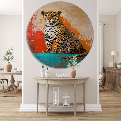 Kleurrijk abstract schilderij van een jaguar forex muurcirkel