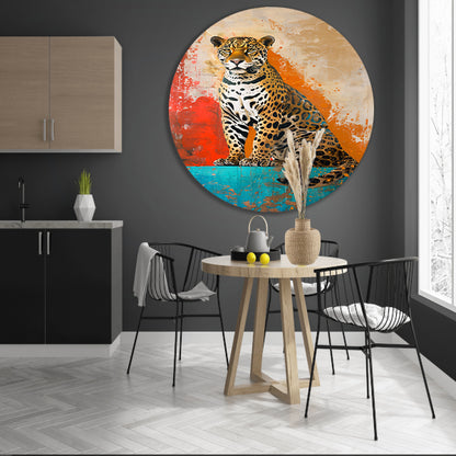 Kleurrijk abstract schilderij van een jaguar forex muurcirkel