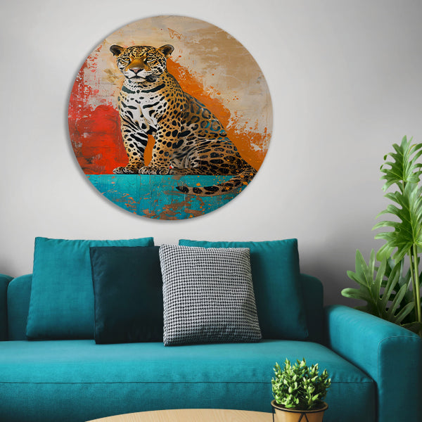 Kleurrijk abstract schilderij van een jaguar forex muurcirkel