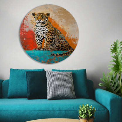 Kleurrijk abstract schilderij van een jaguar forex muurcirkel