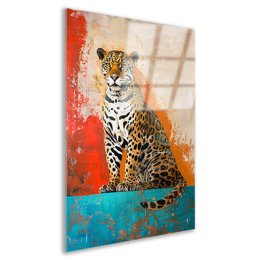 Kleurrijk abstract schilderij van een jaguar acrylglas