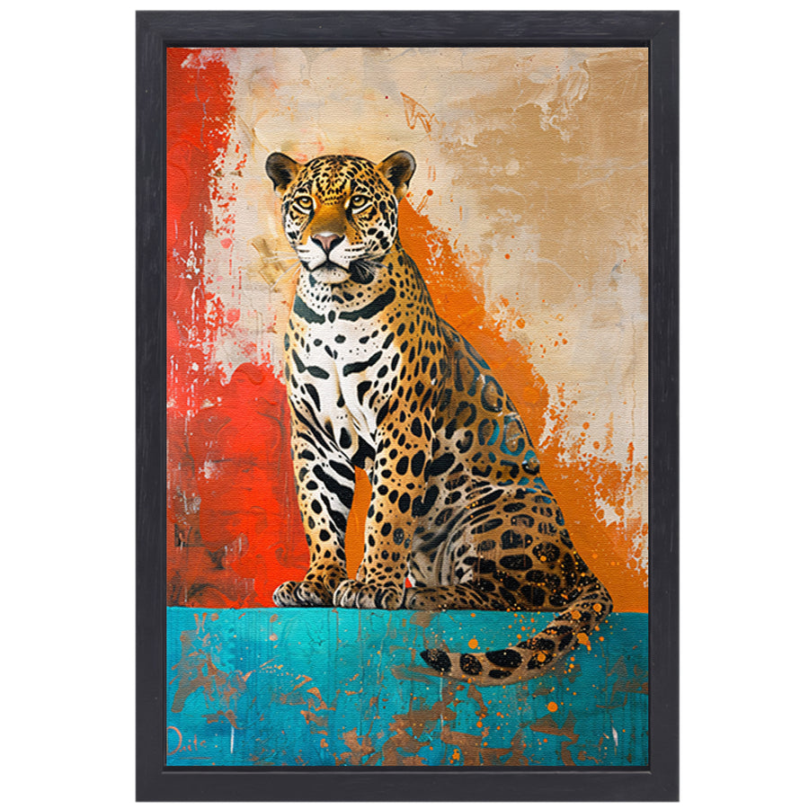 Kleurrijk abstract schilderij van een jaguar canvas met baklijst