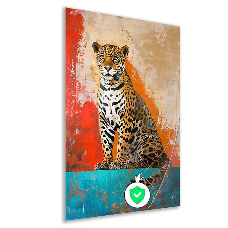 Kleurrijk abstract schilderij van een jaguar poster