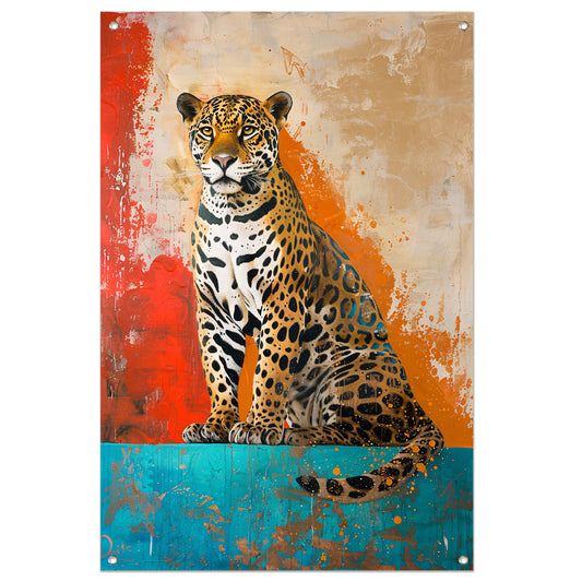 Kleurrijk abstract schilderij van een jaguar tuinposter