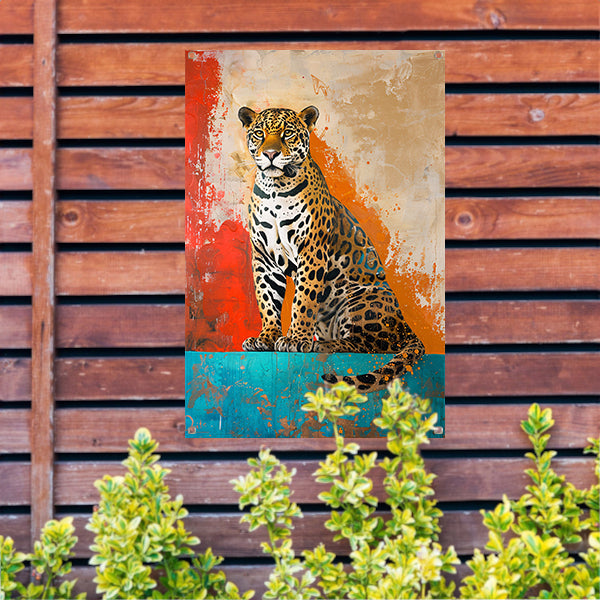 Kleurrijk abstract schilderij van een jaguar tuinposter