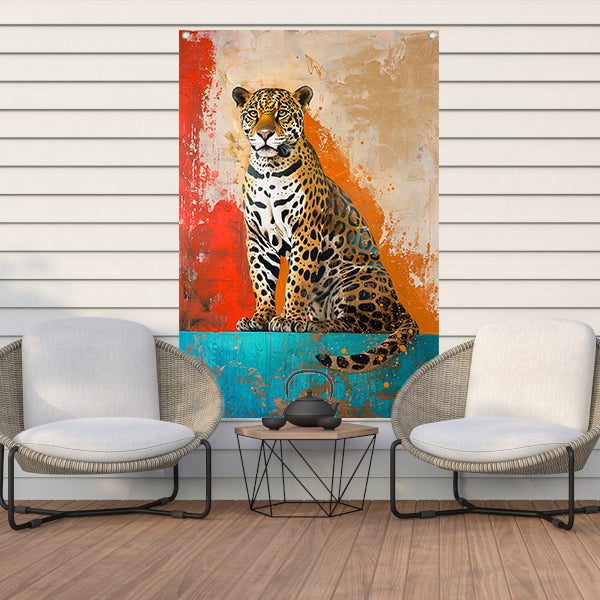 Kleurrijk abstract schilderij van een jaguar tuinposter